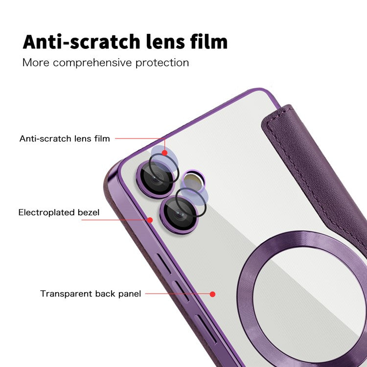 For Samsung Galaxy A05 4G Magnetic Case RFID Blocking Card Holder PU Leather Phone Cover - Purple