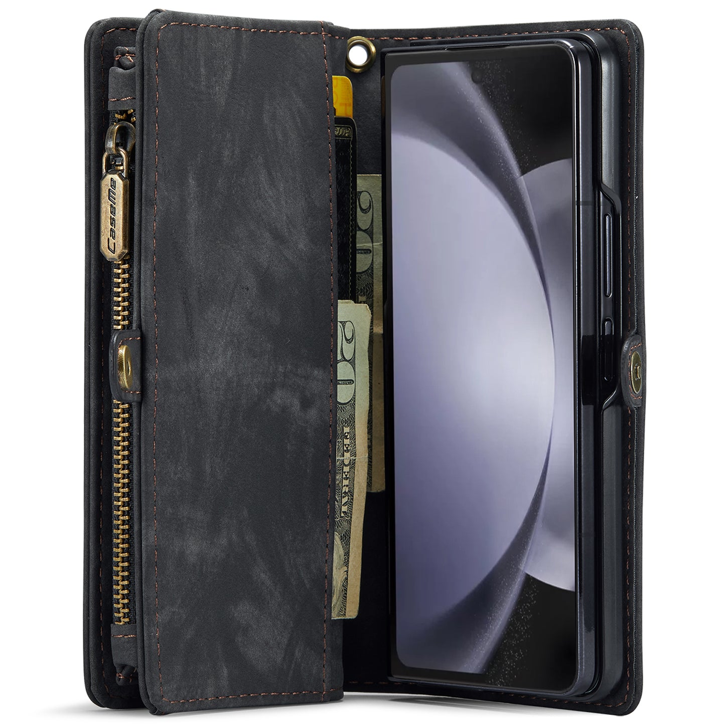 CASEME 008 Series for Samsung Galaxy Z Fold6 5G Case Leather Phone Cover Zipper Pocket - Black