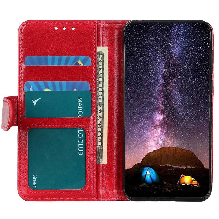 For Samsung Galaxy A04 4G (164.4 x 76.3 x 9.1 mm) Full Protection Flip Phone Case Crazy Horse Texture Wallet Stand PU Leather Phone Shell - Red