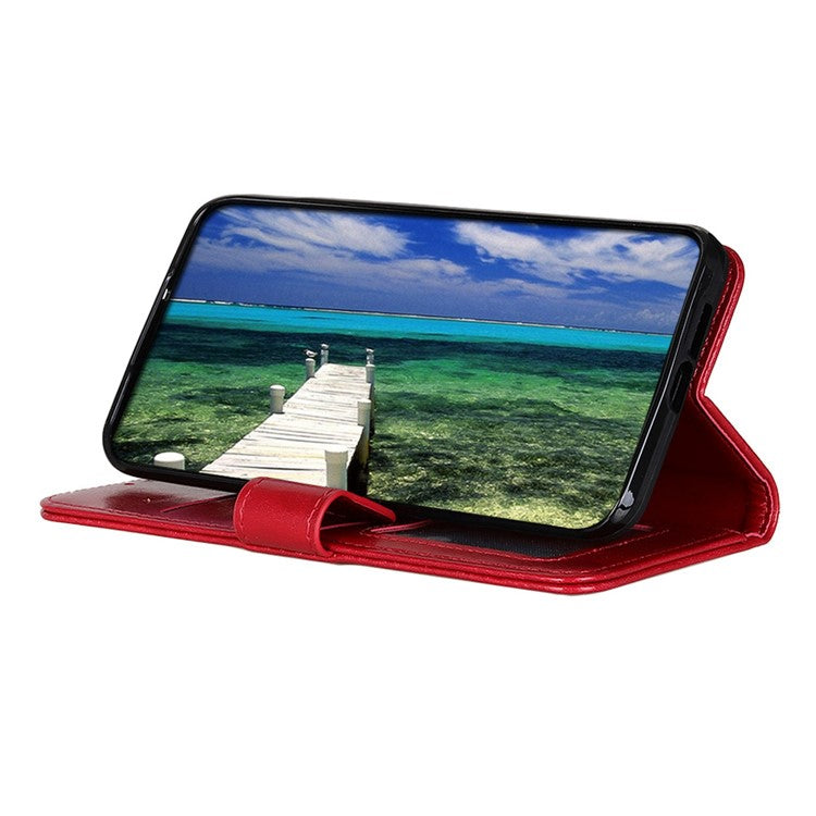 For Samsung Galaxy A04 4G (164.4 x 76.3 x 9.1 mm) Full Protection Flip Phone Case Crazy Horse Texture Wallet Stand PU Leather Phone Shell - Red