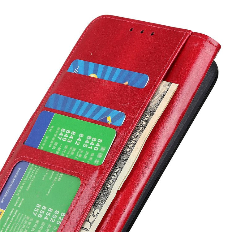 For Samsung Galaxy A04 4G (164.4 x 76.3 x 9.1 mm) Full Protection Flip Phone Case Crazy Horse Texture Wallet Stand PU Leather Phone Shell - Red