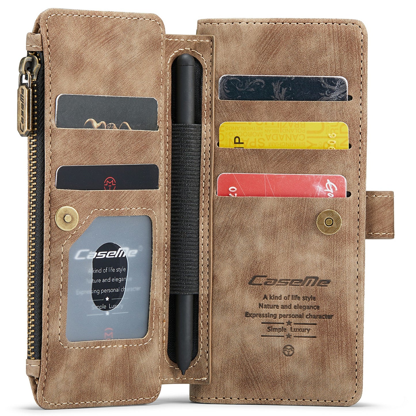 CASEME C30 Series for Samsung Galaxy Z Fold6 5G Leather Phone Case with 5 Card Slots - Brown