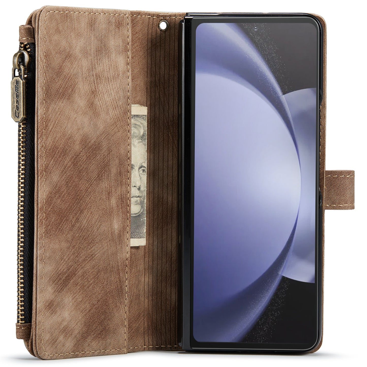CASEME C30 Series for Samsung Galaxy Z Fold6 5G Leather Phone Case with 5 Card Slots - Brown