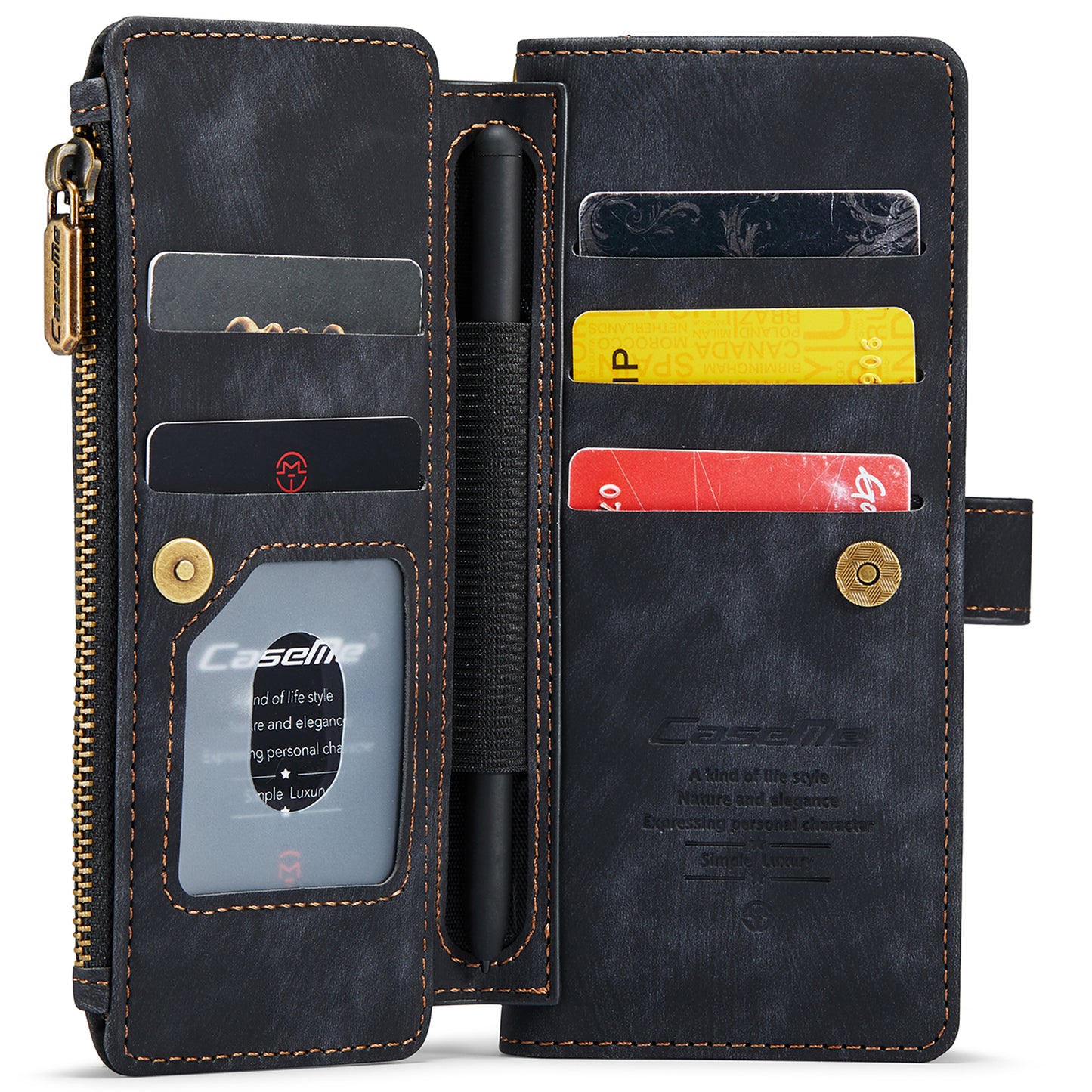 CASEME C30 Series for Samsung Galaxy Z Fold6 5G Leather Phone Case with 5 Card Slots - Black