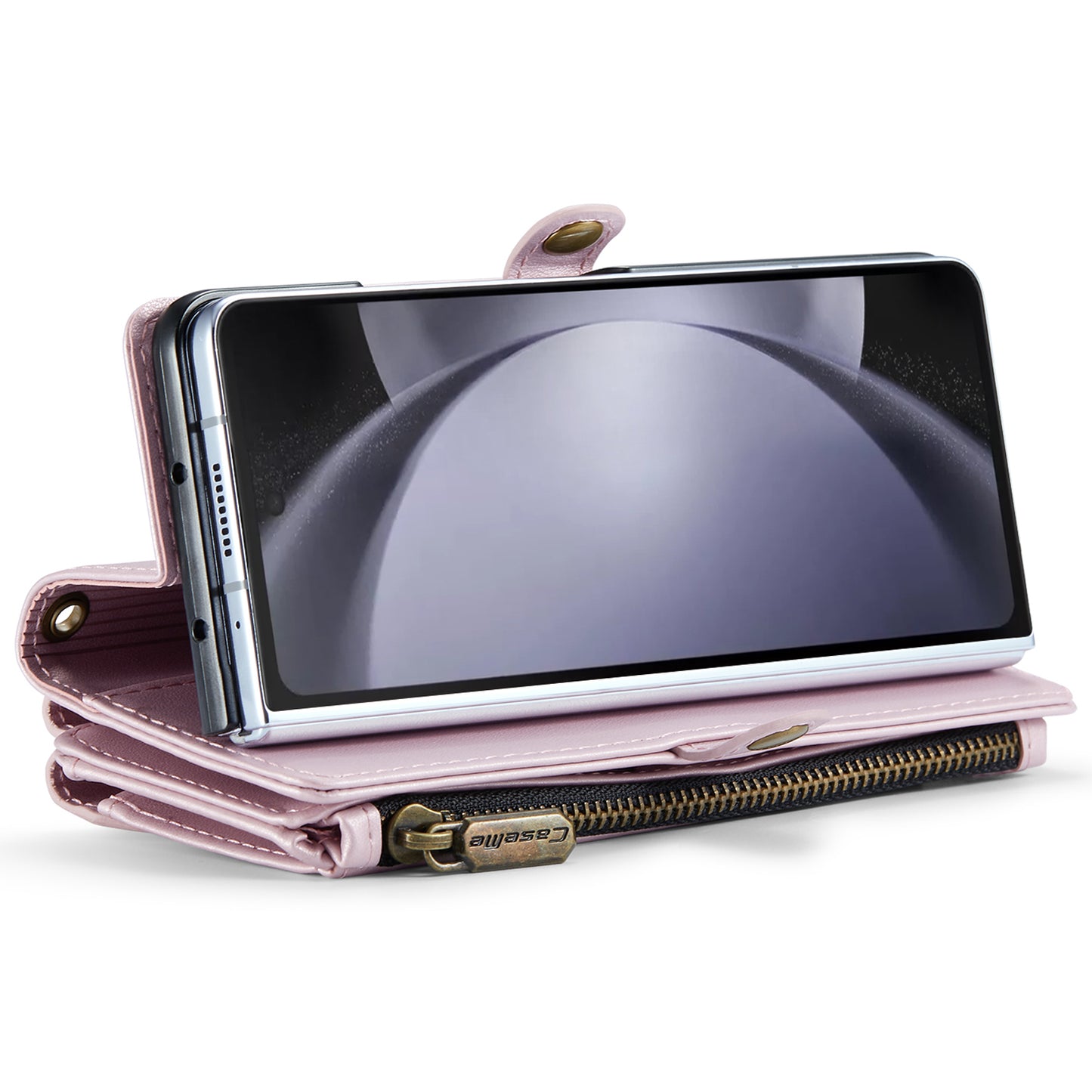 CASEME C36 Series For Samsung Galaxy Z Fold6 5G Leather Case with 5 Card Slots / Shoulder Strap - Rose Gold