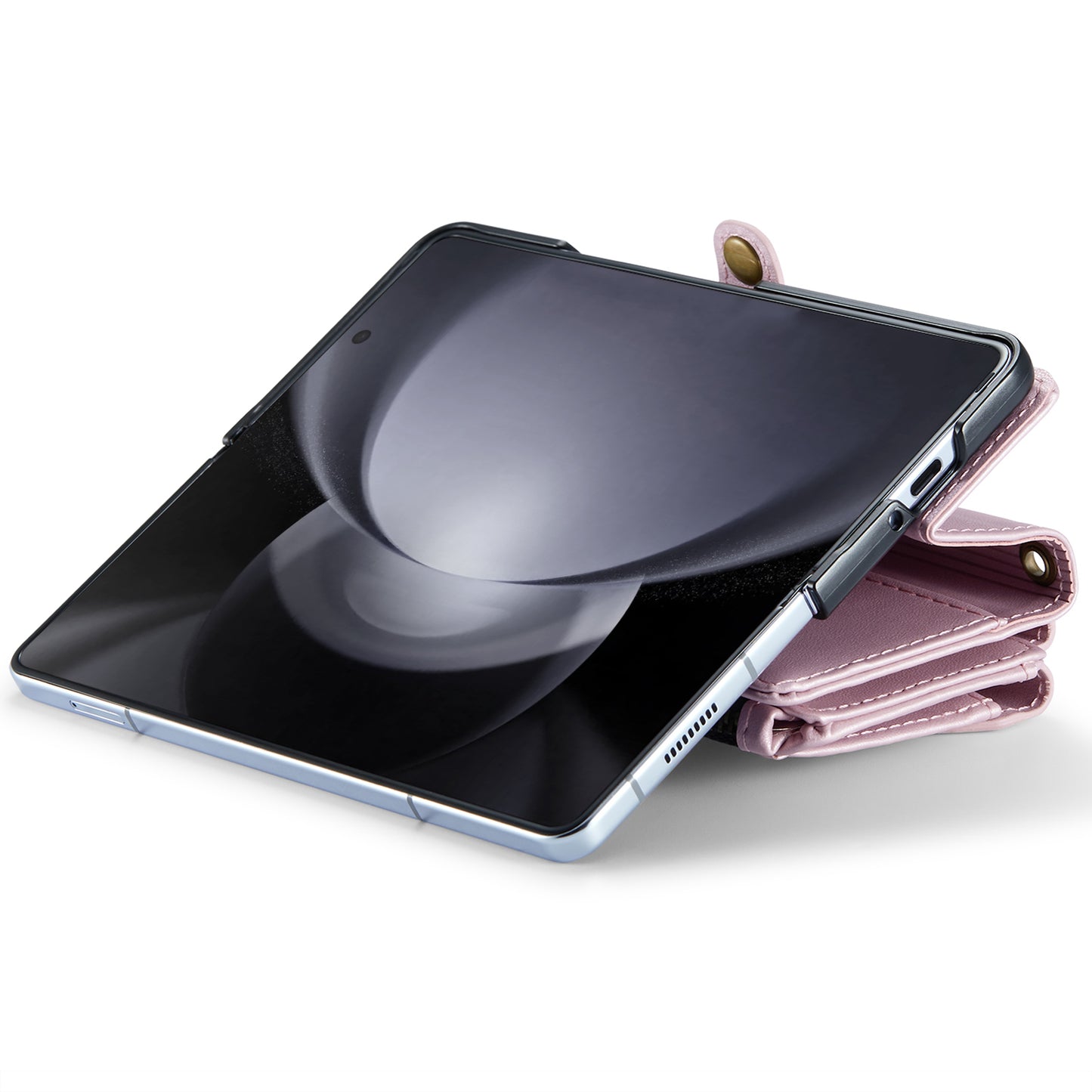 CASEME C36 Series For Samsung Galaxy Z Fold6 5G Leather Case with 5 Card Slots / Shoulder Strap - Rose Gold