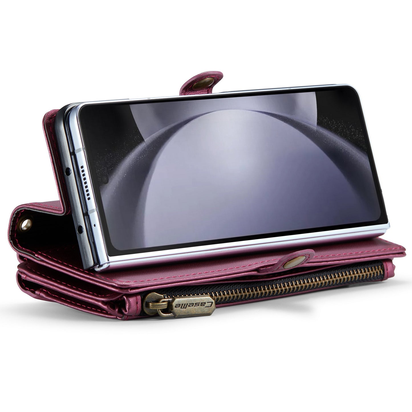 CASEME C36 Series For Samsung Galaxy Z Fold6 5G Leather Case with 5 Card Slots / Shoulder Strap - Wine Red