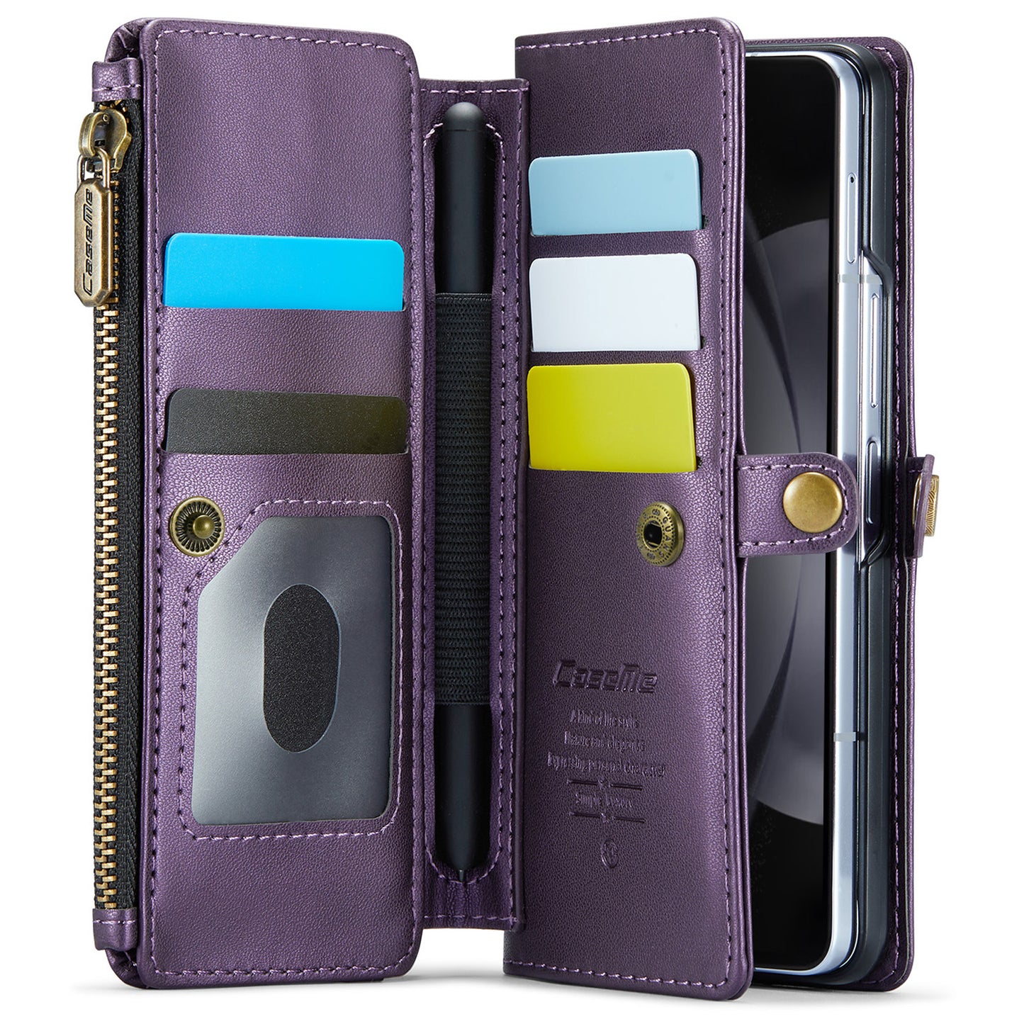 CASEME C36 Series For Samsung Galaxy Z Fold6 5G Leather Case with 5 Card Slots / Shoulder Strap - Purple