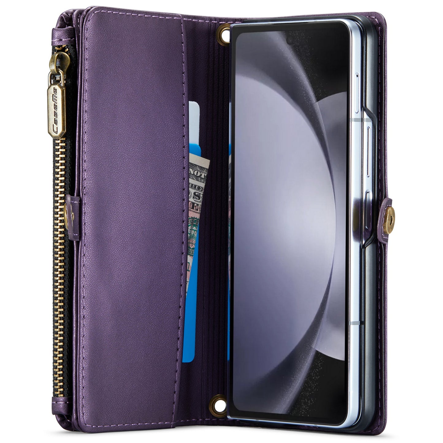 CASEME C36 Series For Samsung Galaxy Z Fold6 5G Leather Case with 5 Card Slots / Shoulder Strap - Purple