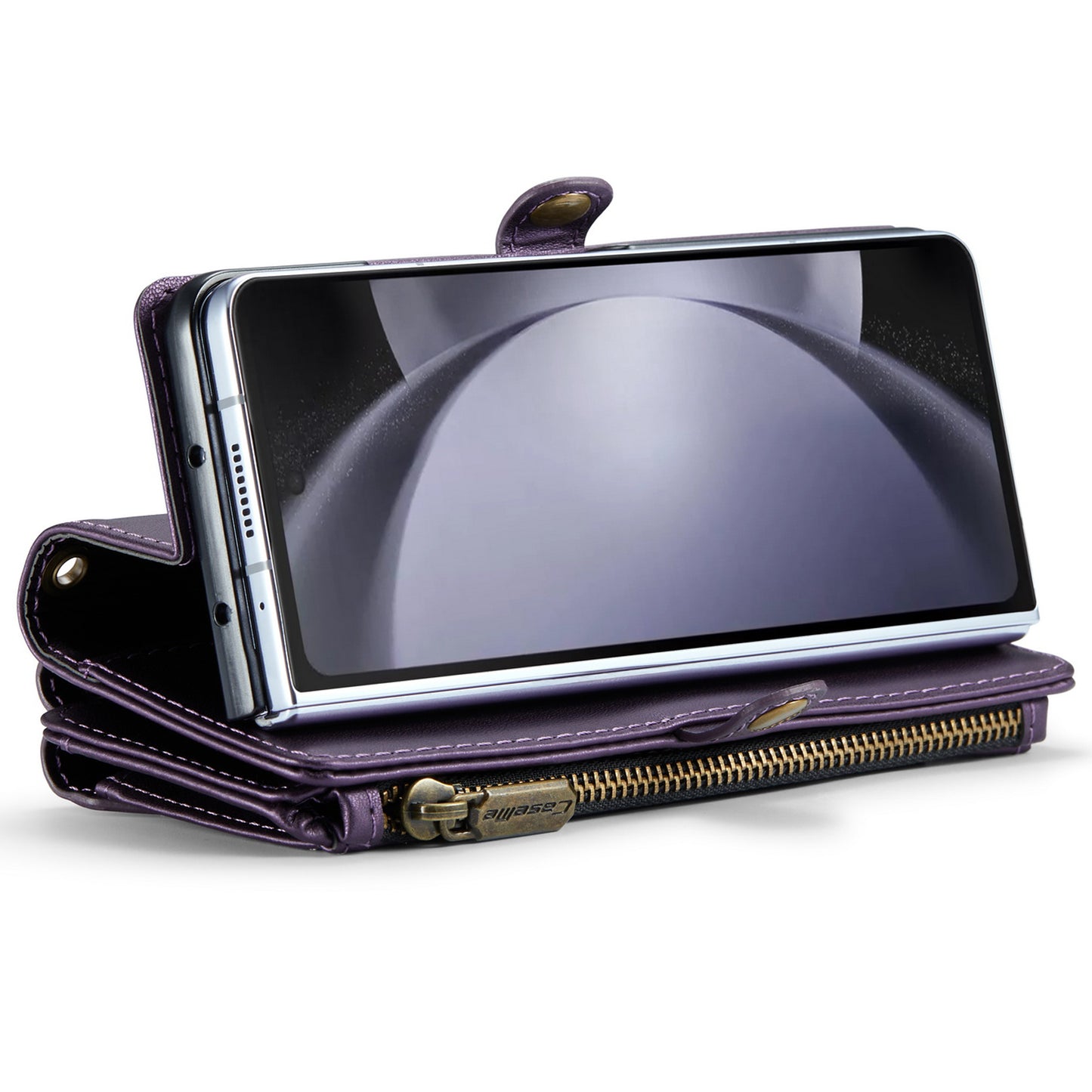 CASEME C36 Series For Samsung Galaxy Z Fold6 5G Leather Case with 5 Card Slots / Shoulder Strap - Purple