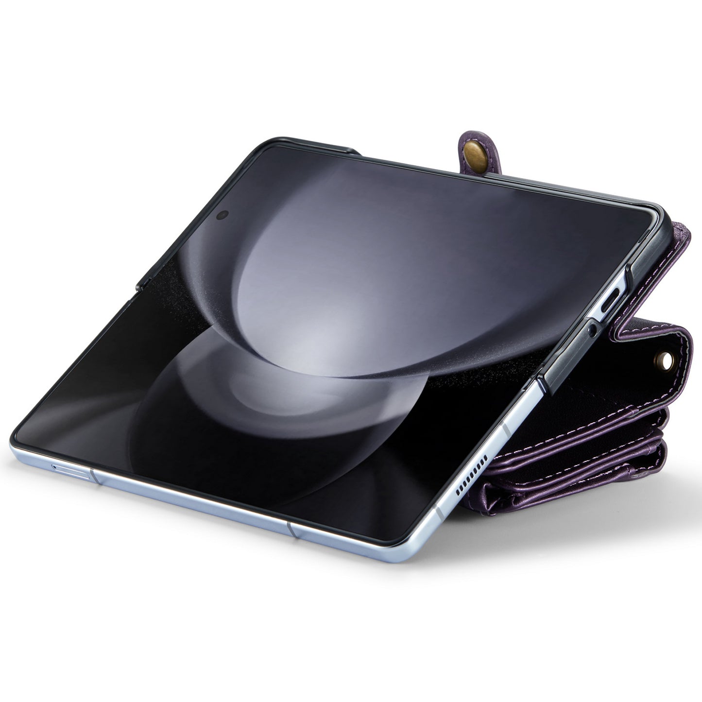 CASEME C36 Series For Samsung Galaxy Z Fold6 5G Leather Case with 5 Card Slots / Shoulder Strap - Purple