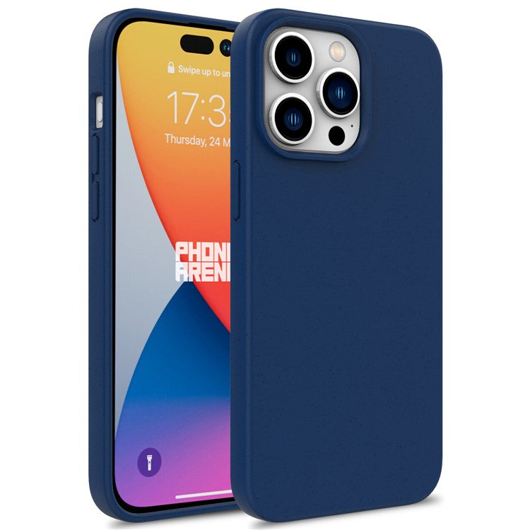 For iPhone 16 Pro Case Wheat Straw TPU Biodegradable Plant Phone Cover - Dark Blue
