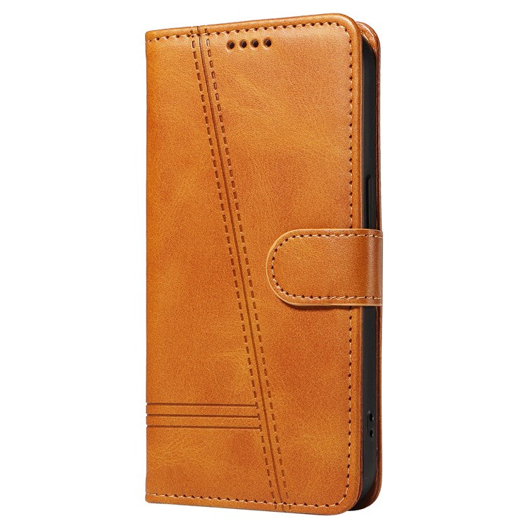 For Samsung Galaxy S24 Ultra Case T-Shaped Lines Leather Wallet Cover - Yellow
