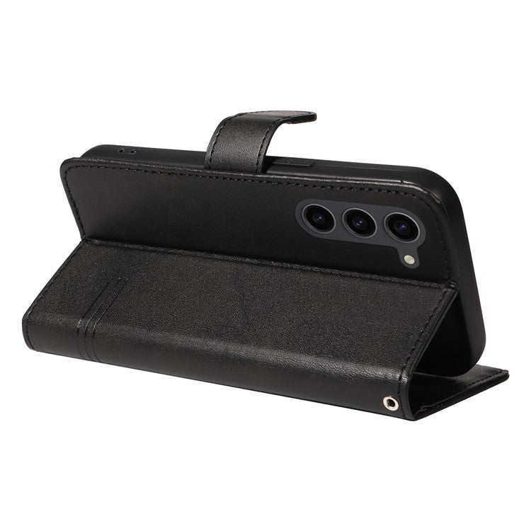 For Samsung Galaxy S23+ Case T-Shaped Lines PU Leather Wallet Phone Cover - Black