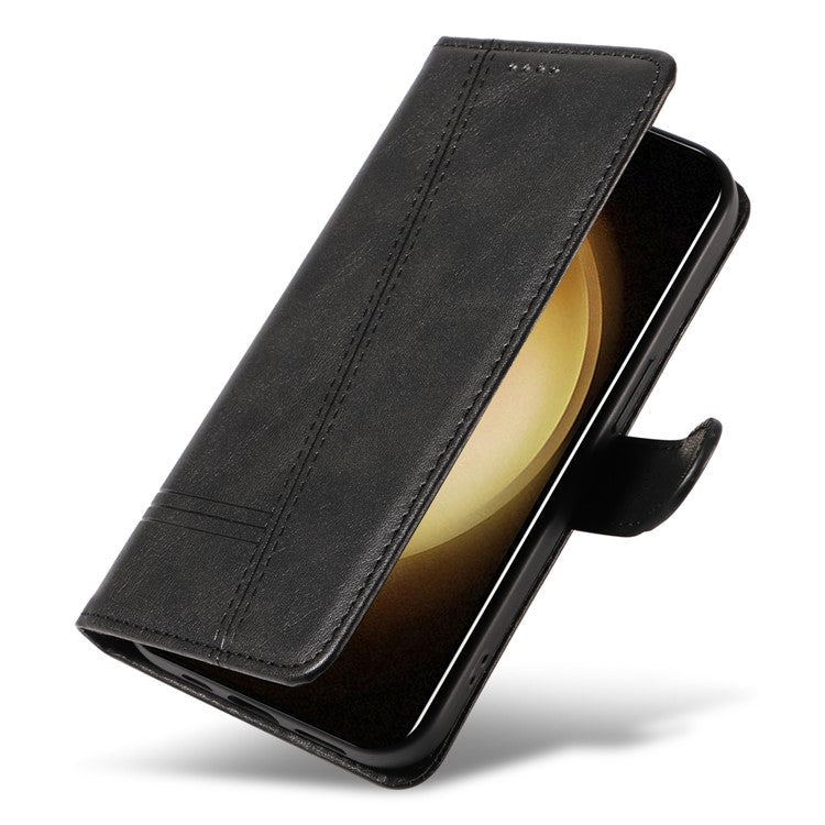 For Samsung Galaxy S23+ Case T-Shaped Lines PU Leather Wallet Phone Cover - Black
