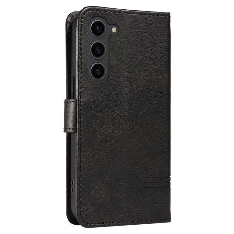 For Samsung Galaxy S23+ Case T-Shaped Lines PU Leather Wallet Phone Cover - Black