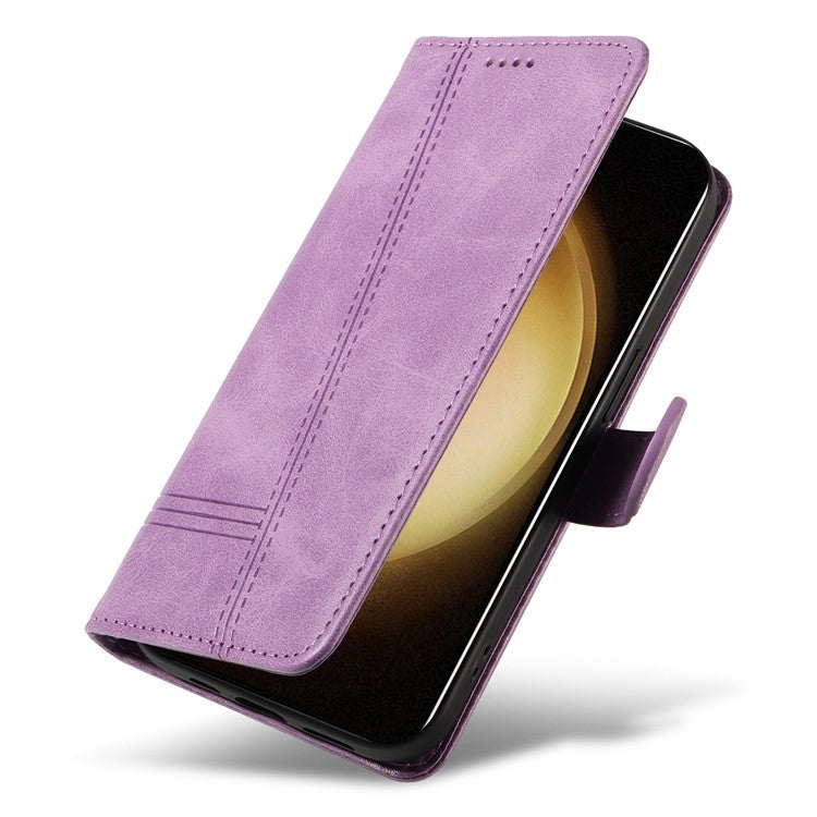 For Samsung Galaxy S23 Case Wallet Flip Leather Phone Cover T-Shaped Lines - Light Purple