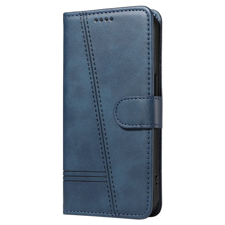 For iPhone 16 Case Wallet PU Leather Folio Flip Phone Cover T-Shaped Lines - Blue
