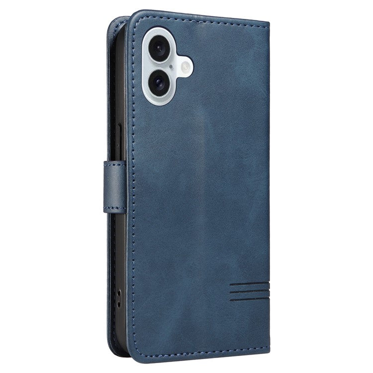 For iPhone 16 Case Wallet PU Leather Folio Flip Phone Cover T-Shaped Lines - Blue