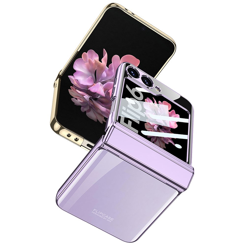 GKK For Samsung Galaxy Z Flip7 FE 5G / Z Flip6 5G Case Hard PC Phone Cover with Tempered Glass Back Screen Protector - Purple