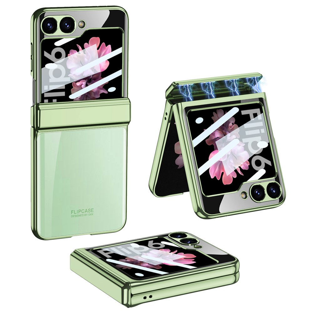 GKK For Samsung Galaxy Z Flip7 FE 5G / Z Flip6 5G Case Hard PC Phone Cover with Tempered Glass Back Screen Protector - Matcha Green