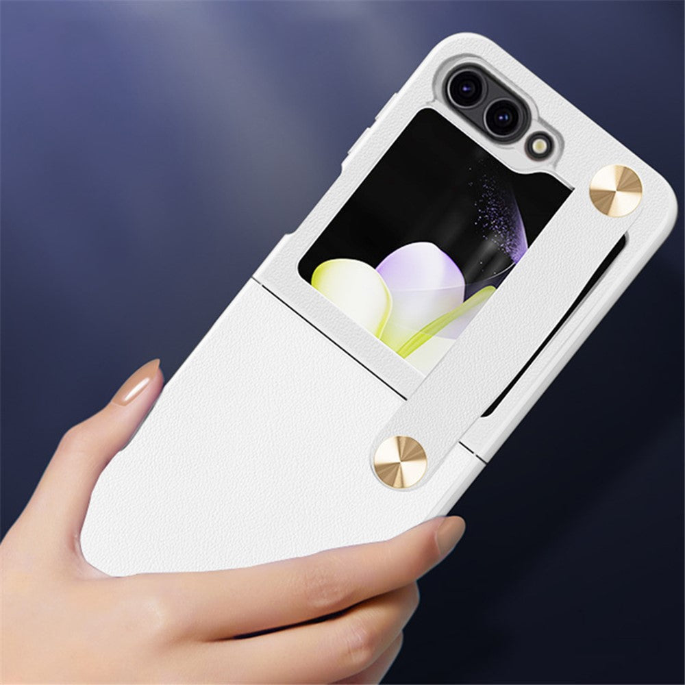 GKK For Samsung Galaxy Z Flip7 FE 5G / Z Flip6 5G Case Ultra-Thin PC+PU Folding Phone Case with Leather Strap - White