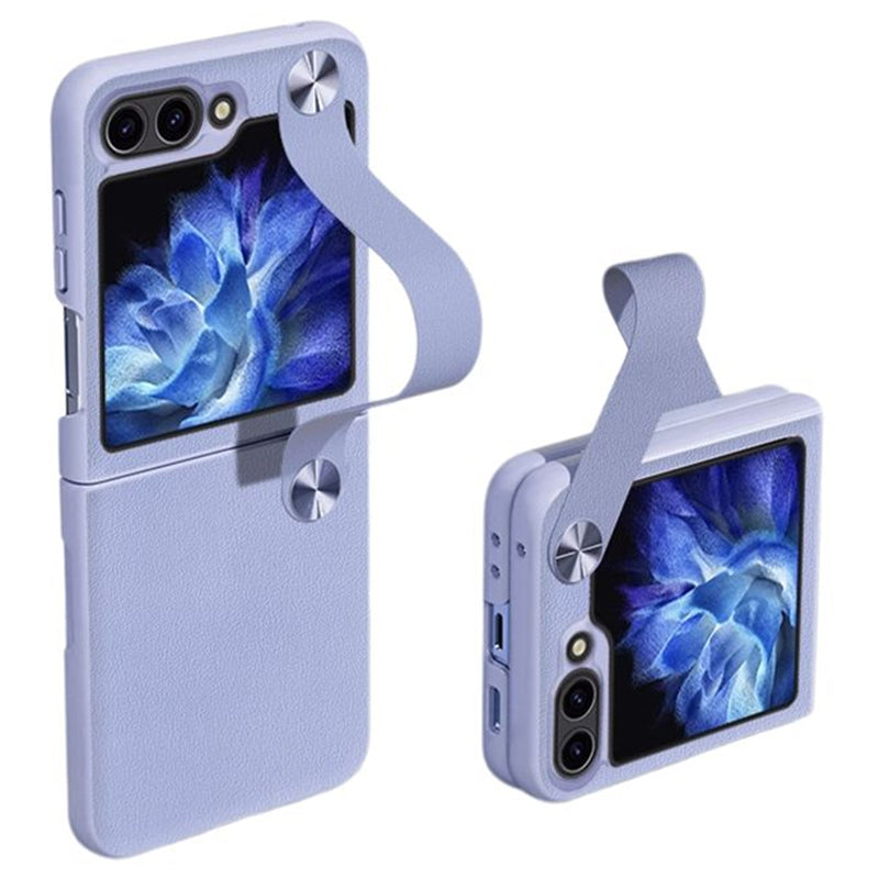 GKK For Samsung Galaxy Z Flip6 5G Case Ultra-Thin PC+PU Folding Phone Case with Leather Strap - Purple