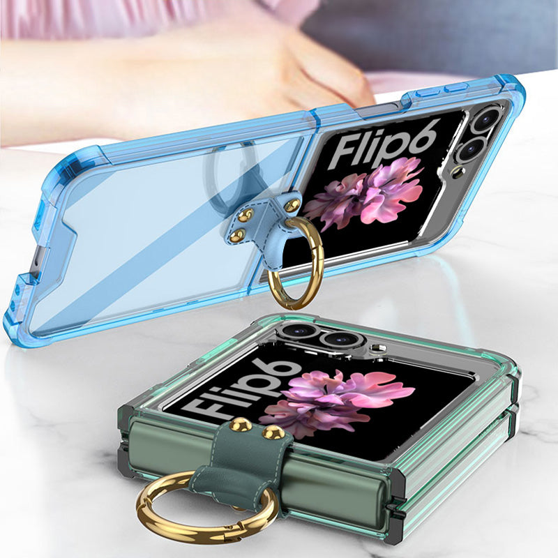 GKK For Samsung Galaxy Z Flip6 5G Case Ring Holder Kickstand TPU Phone Cover - Transparent Black