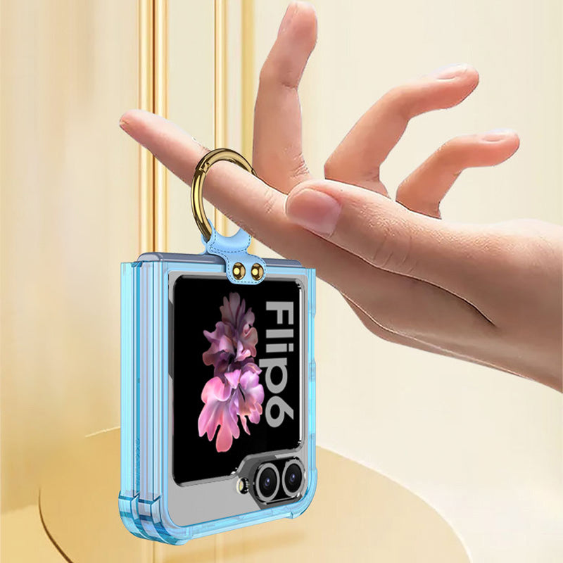 GKK For Samsung Galaxy Z Flip6 5G Case Ring Holder Kickstand TPU Phone Cover - Transparent Black
