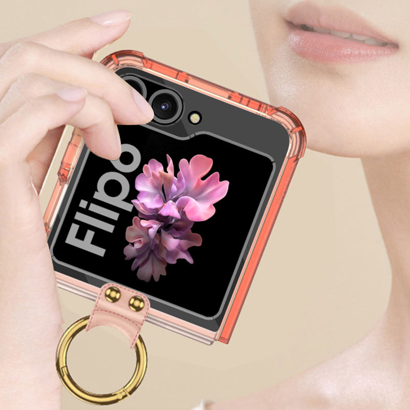 GKK For Samsung Galaxy Z Flip6 5G Case Ring Holder Kickstand TPU Phone Cover - Transparent Black