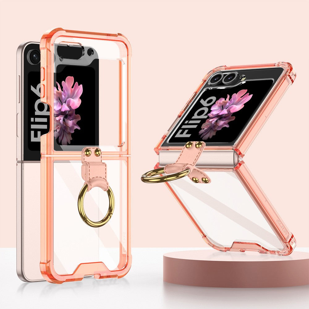 GKK For Samsung Galaxy Z Flip7 FE 5G / Z Flip6 5G Case Ring Holder Kickstand TPU Phone Cover - Transparent Orange