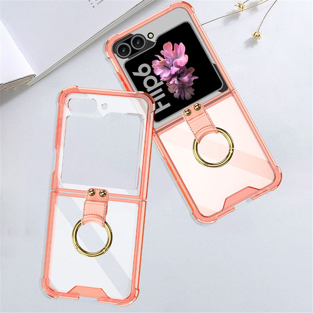 GKK For Samsung Galaxy Z Flip7 FE 5G / Z Flip6 5G Case Ring Holder Kickstand TPU Phone Cover - Transparent Orange