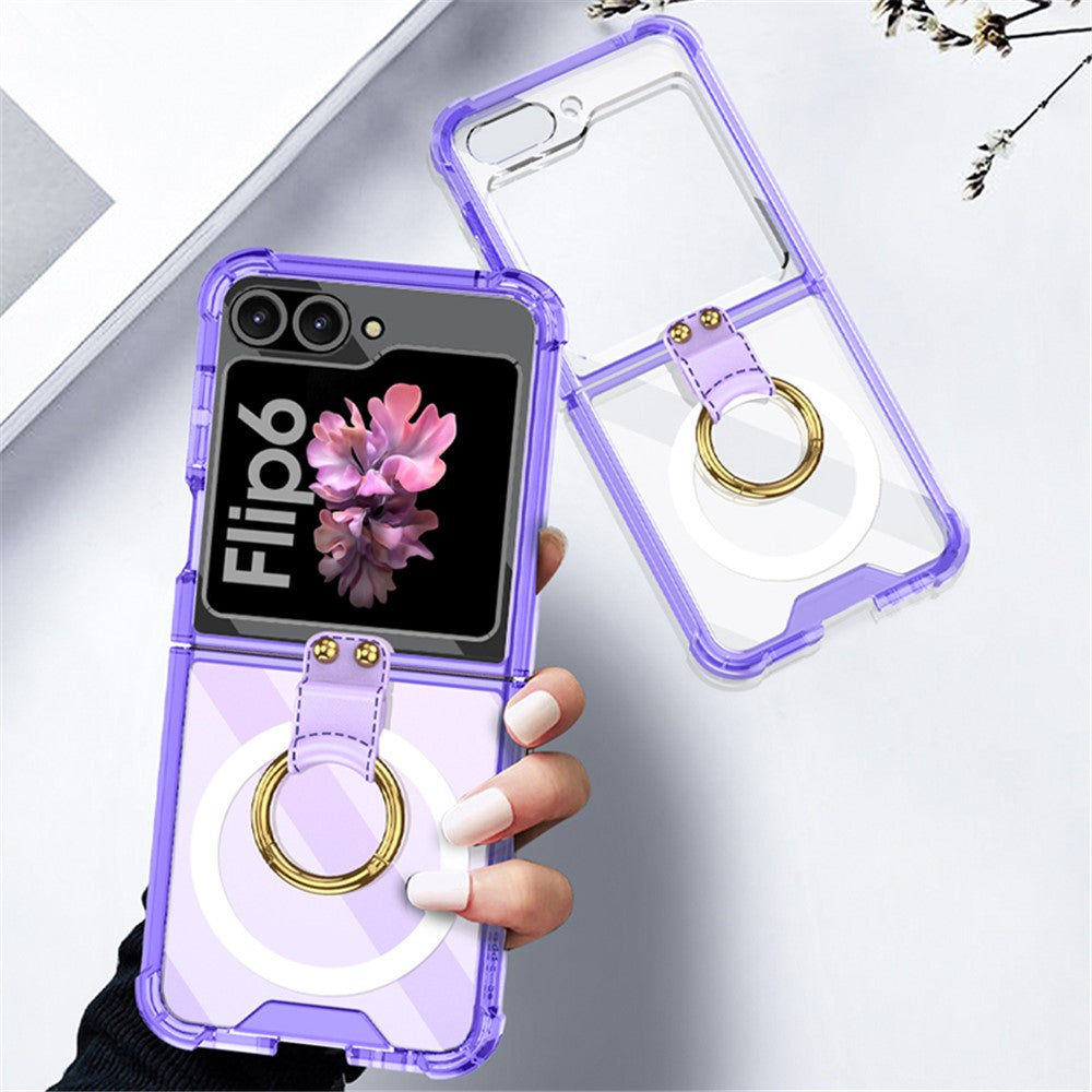 GKK For Samsung Galaxy Z Flip7 FE 5G / Z Flip6 5G Case Ring Kickstand TPU Phone Cover Compatible with MagSafe - Transparent Purple