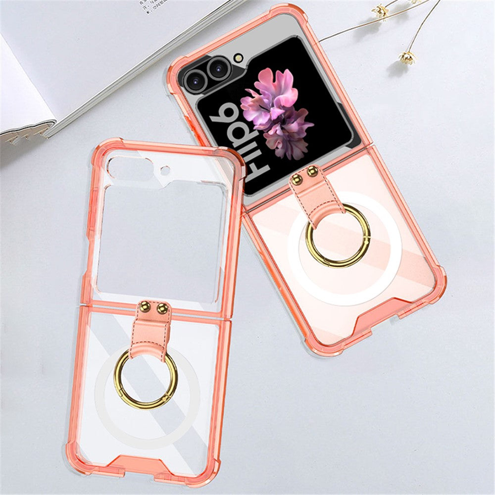 GKK For Samsung Galaxy Z Flip7 FE 5G / Z Flip6 5G Case Ring Kickstand TPU Phone Cover Compatible with MagSafe - Transparent Orange