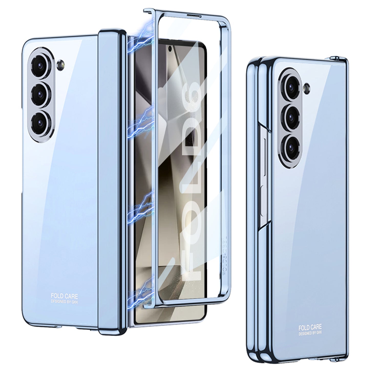 GKK For Samsung Galaxy Z Fold6 5G Case Electroplated Magnetic Hinge PC Phone Cover with Screen Film - Blue