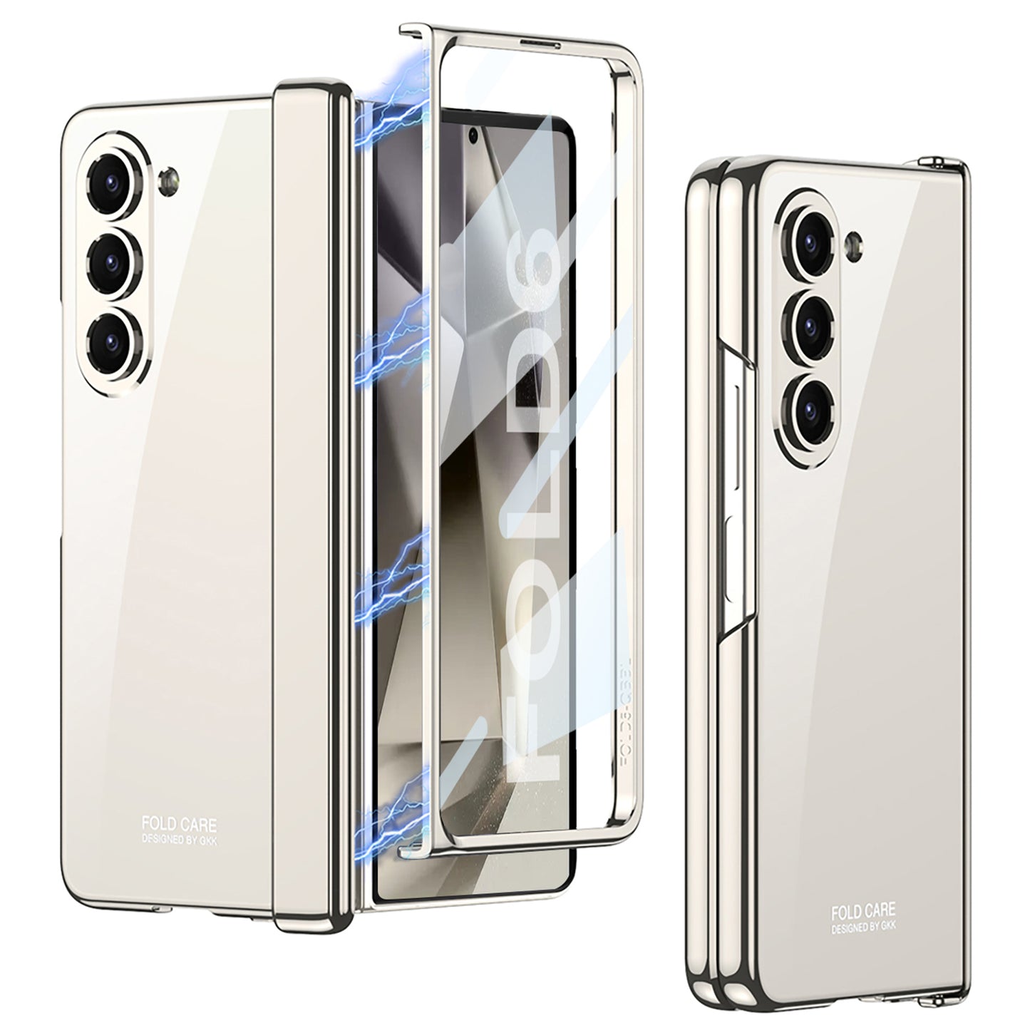 GKK For Samsung Galaxy Z Fold6 5G Case Electroplated Magnetic Hinge PC Phone Cover with Screen Film - White