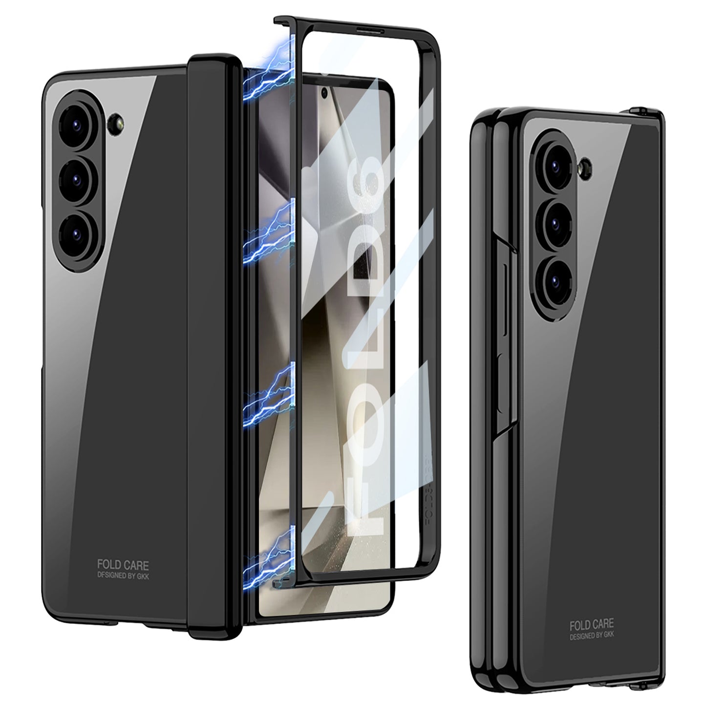 GKK For Samsung Galaxy Z Fold6 5G Case Electroplated Magnetic Hinge PC Phone Cover with Screen Film - Black