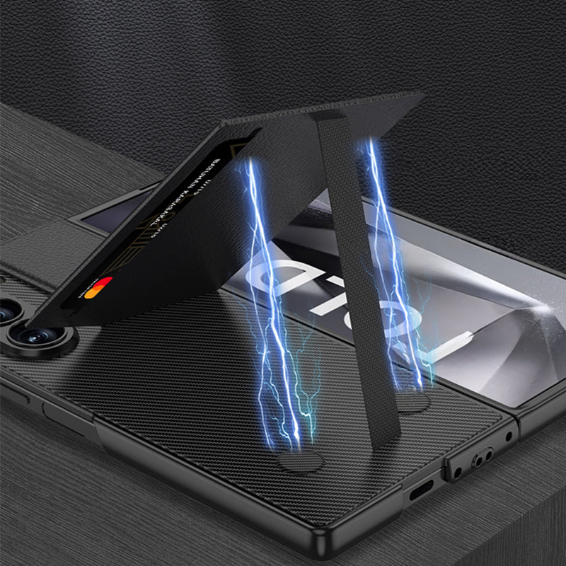GKK For Samsung Galaxy Z Fold6 5G Phone Case PC+PU Cover with Card Holder Kickstand, Screen Film - Coffee