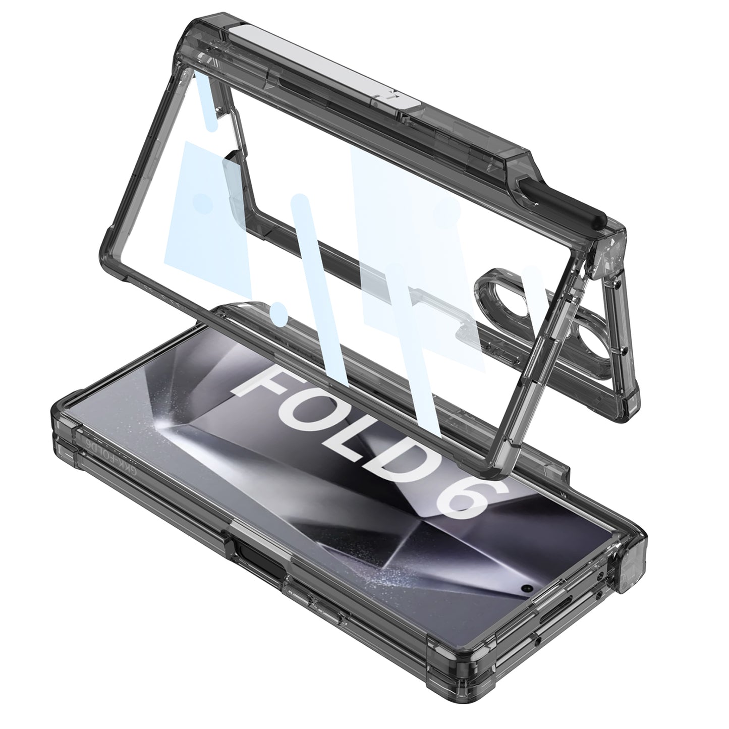 GKK For Samsung Galaxy Z Fold6 5G Case Drop-Proof Airbag Hinge PC Phone Case with Pen Slot - Transparent Black