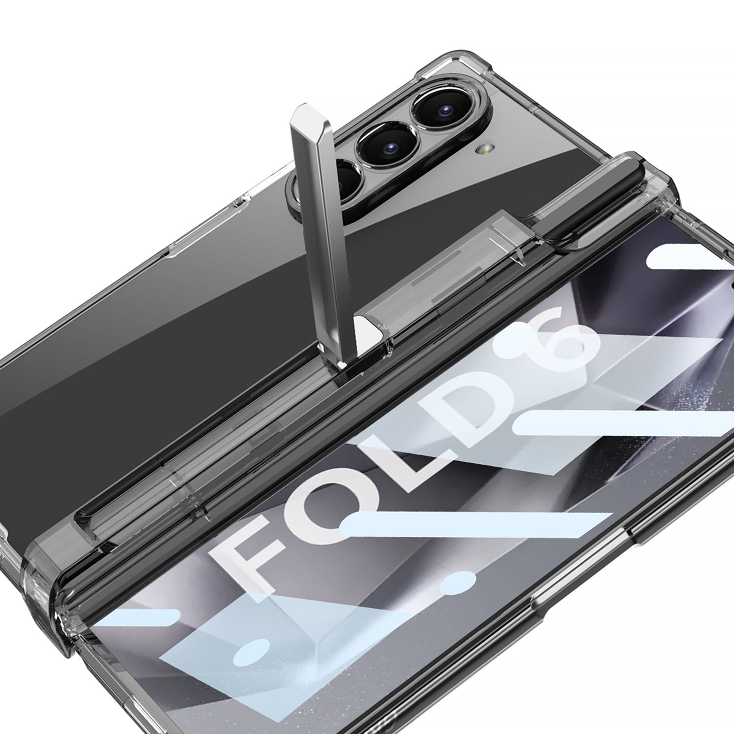 GKK For Samsung Galaxy Z Fold6 5G Case Drop-Proof Airbag Hinge PC Phone Case with Pen Slot - Transparent Black