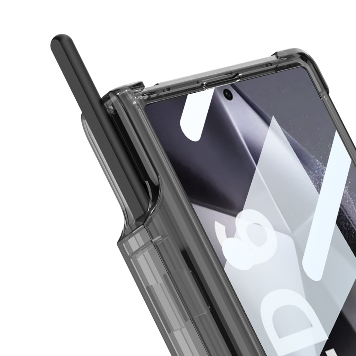 GKK For Samsung Galaxy Z Fold6 5G Case Drop-Proof Airbag Hinge PC Phone Case with Pen Slot - Transparent Black