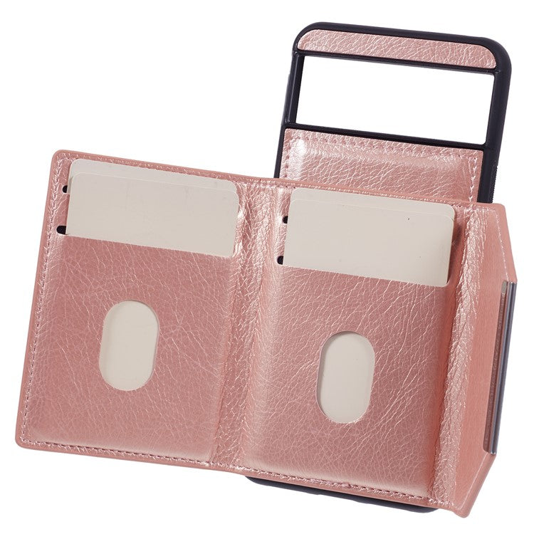 For Google Pixel 8 Case Leather Phone Back Cover with Card Slot Kickstand - Rose Gold