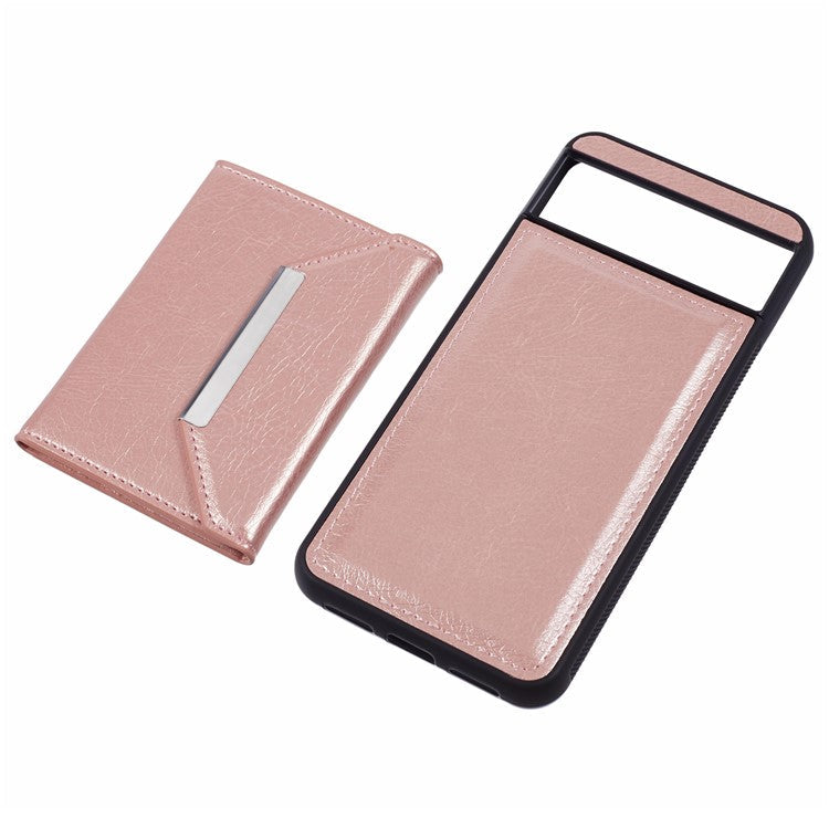For Google Pixel 8 Case Leather Phone Back Cover with Card Slot Kickstand - Rose Gold