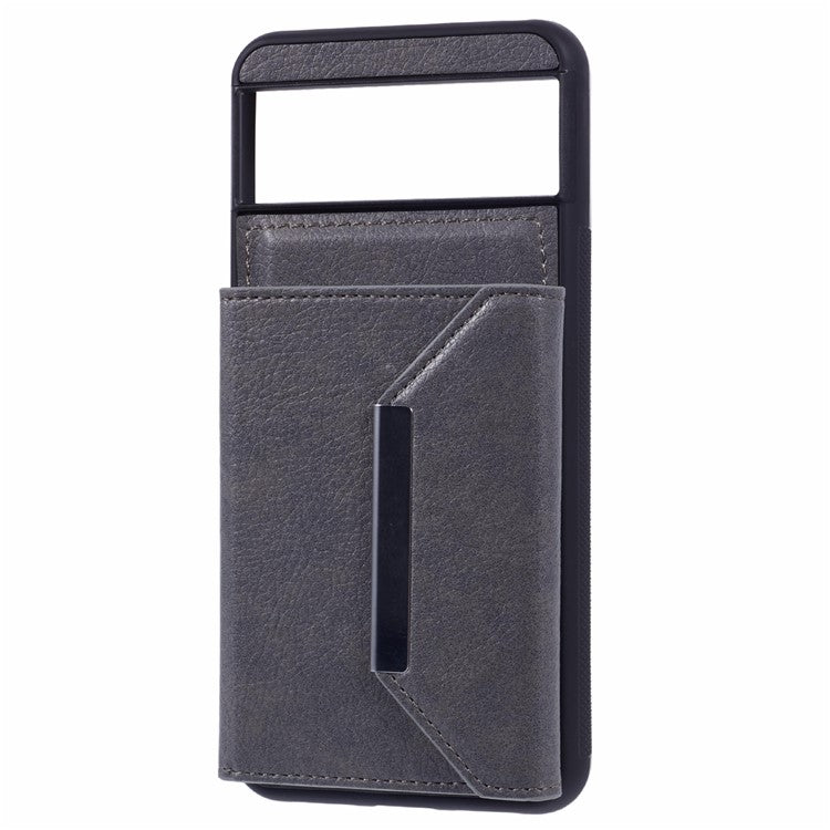 For Google Pixel 8 Case Leather Phone Back Cover with Card Slot Kickstand - Grey