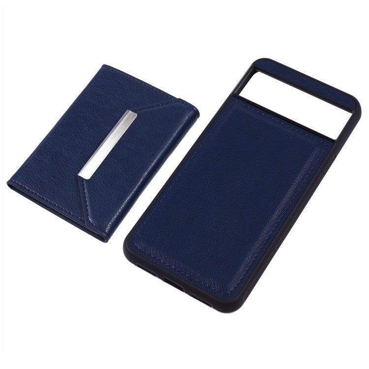 For Google Pixel 8 Case Leather Phone Back Cover with Card Slot Kickstand - Sapphire