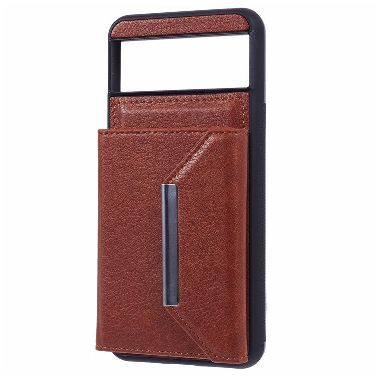 For Google Pixel 8 Case Leather Phone Back Cover with Card Slot Kickstand - Brown
