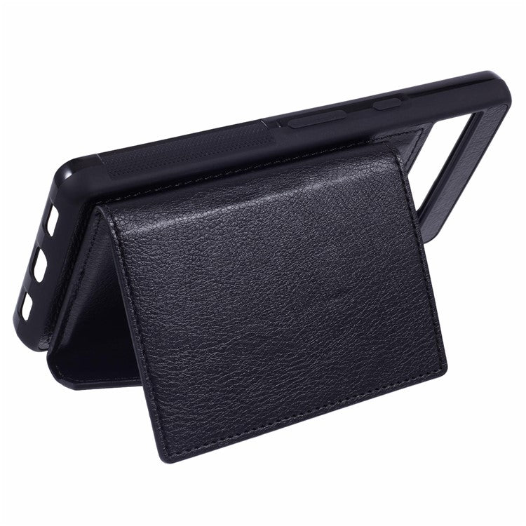 For Google Pixel 7a Case Card Bag Kickstand TPU+PU Phone Cover - Black