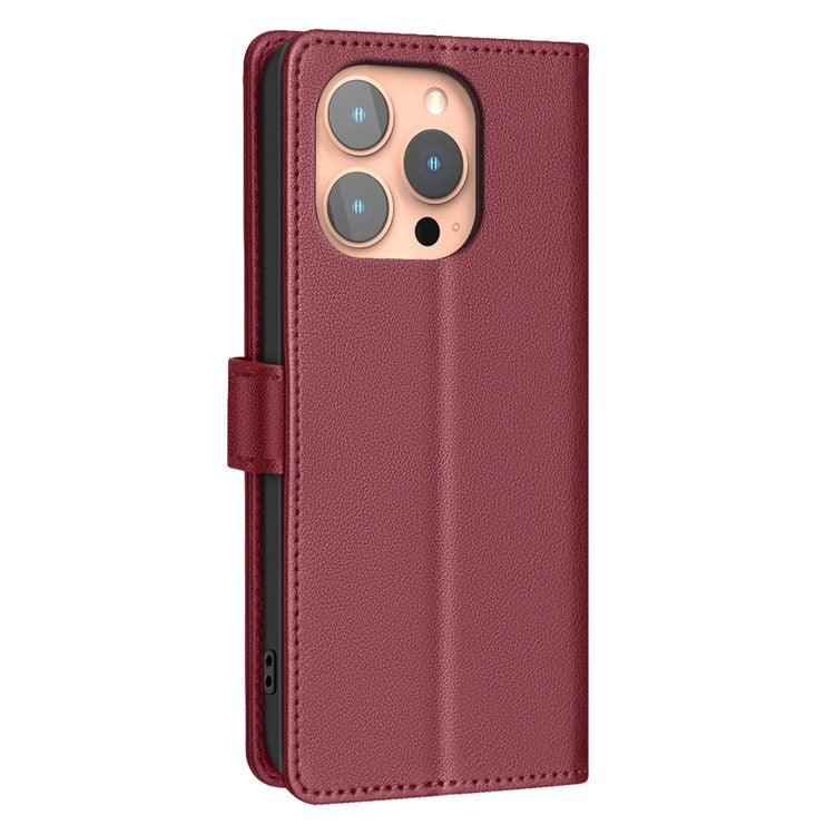 BINFEN COLOR BF32 For iPhone 16 Pro Case Full Protection RFID Blocking Leather Stand Phone Cover - Red