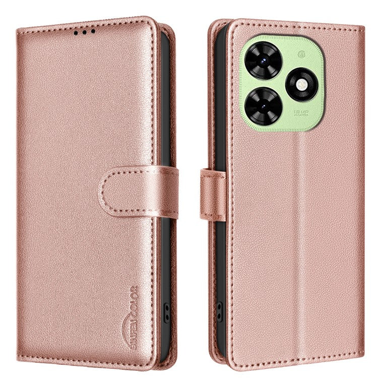 BINFEN COLOR BF32 For TECNO Pop 8 / Spark 20C / Spark Go 2024 4G Case Litchi Texture Leather Phone Cover - Rose Gold