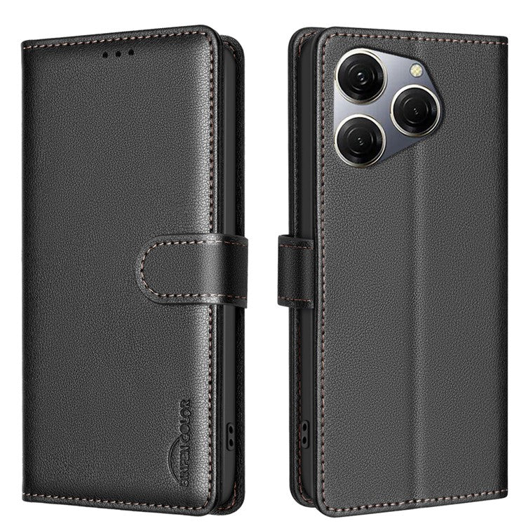 BINFEN COLOR BF32 For TECNO Spark 20 Pro Leather Case RFID Blocking Lychee Texture - Black